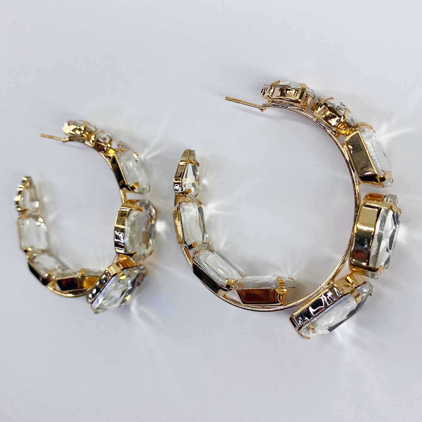 Gold Finish Hoop Earrings Chunky Rhinestone