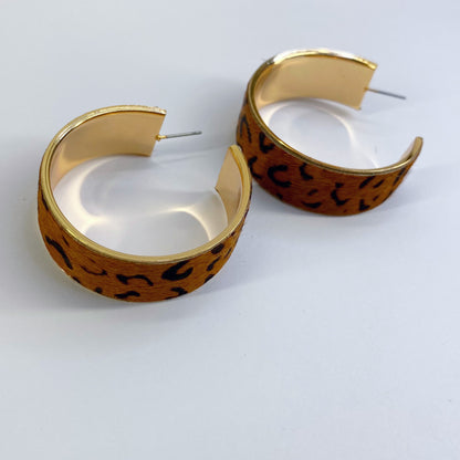 Animal Print Velvet Feel Small Hoop Earrings