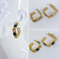 Square Greek Design Hoop with Rhinestones Earrings