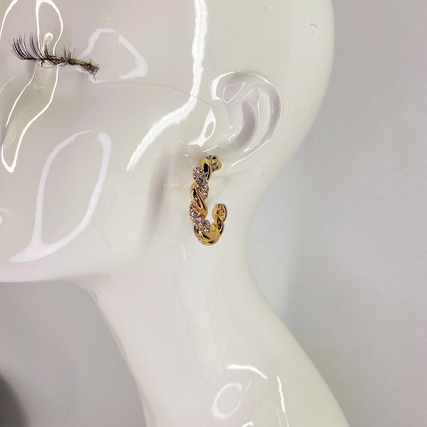 Twisted Metal with Rhinestones Hoop Post Earrings