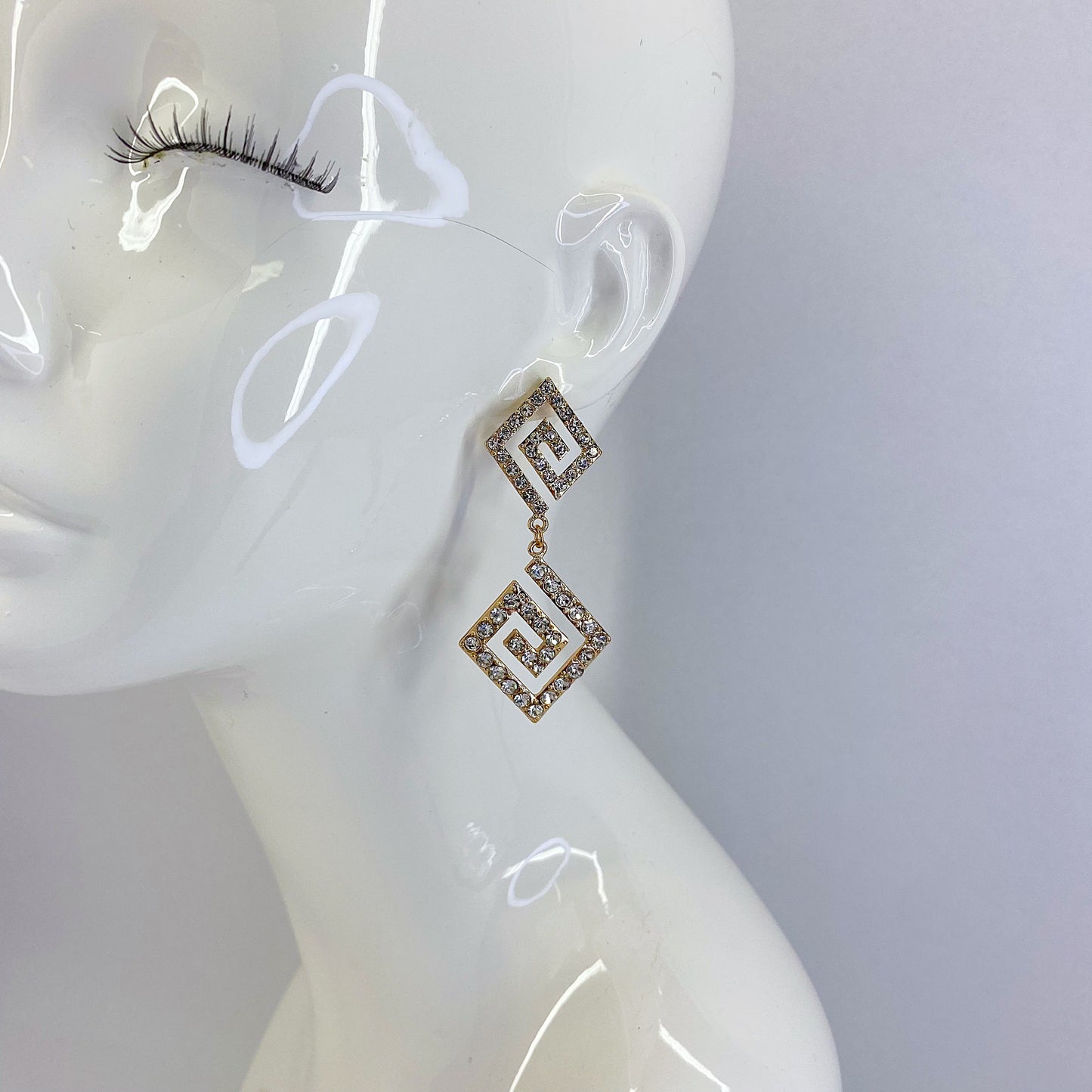 Double Square Spiral Rhinestone Earrings