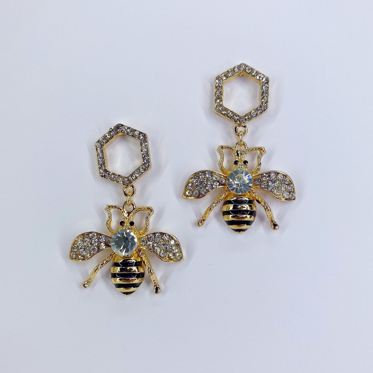 Drop Dangle Hexagon with Bee Earrings