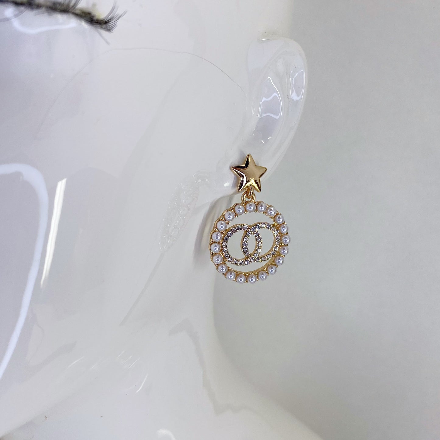 Star Earrings With Pearls Double O Rhinestones