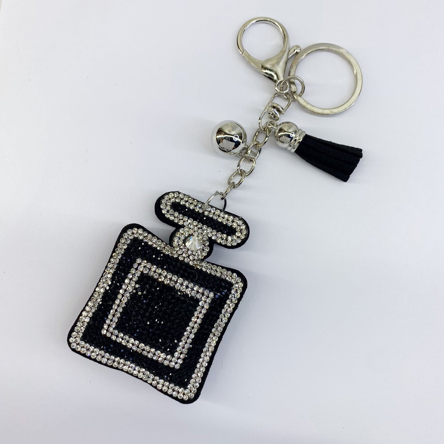 Rhinestone Perfume Bottle Keychain with charms