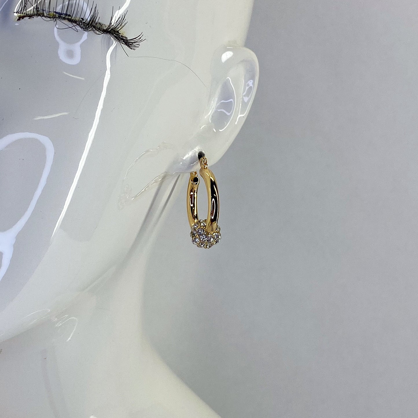 Gold Finish Small Hoop Earrings with Rhinestones or Pearls