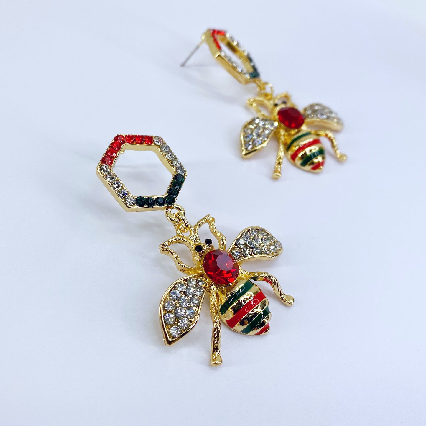 Drop Dangle Hexagon with Bee Earrings