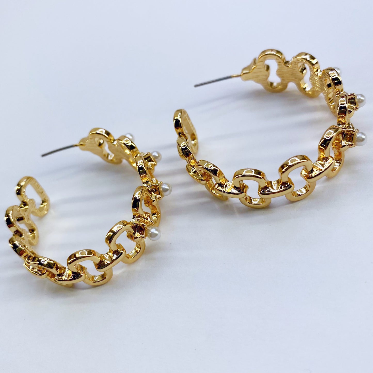 Link Hoop Earrings adorned with a beautiful stone or pearl