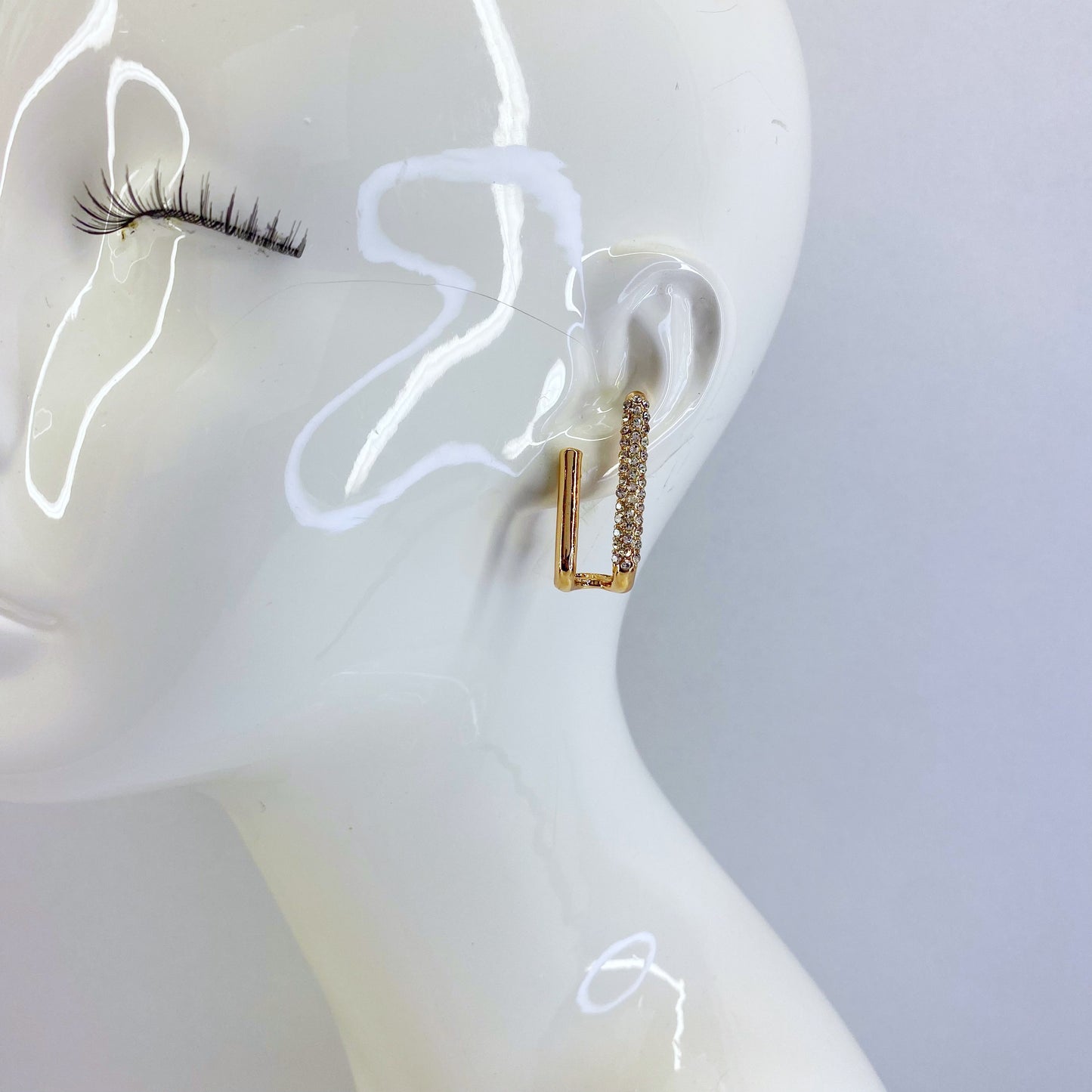 Clear Rhinestones Double Folded Bar Earrings