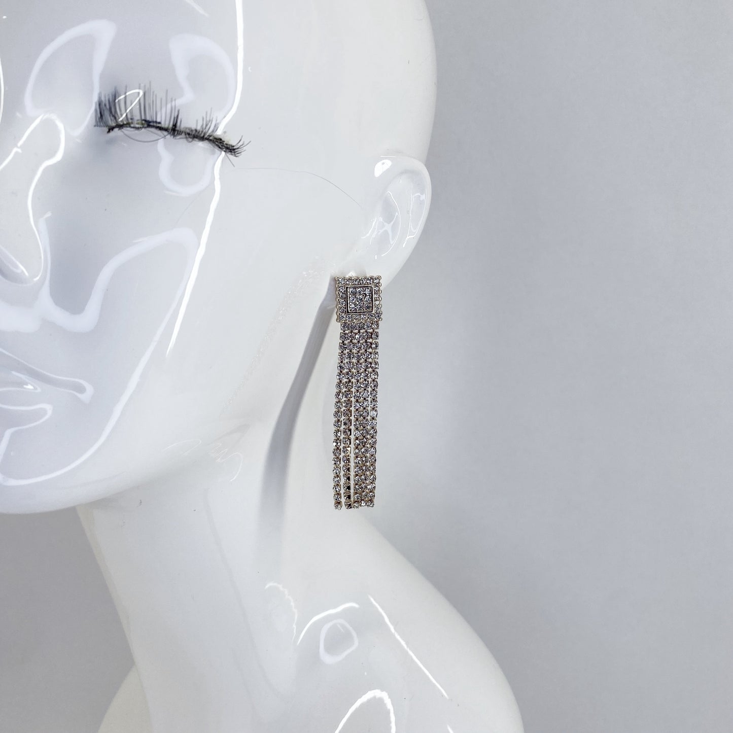 Post Back Rhinestone Tassel Earrings