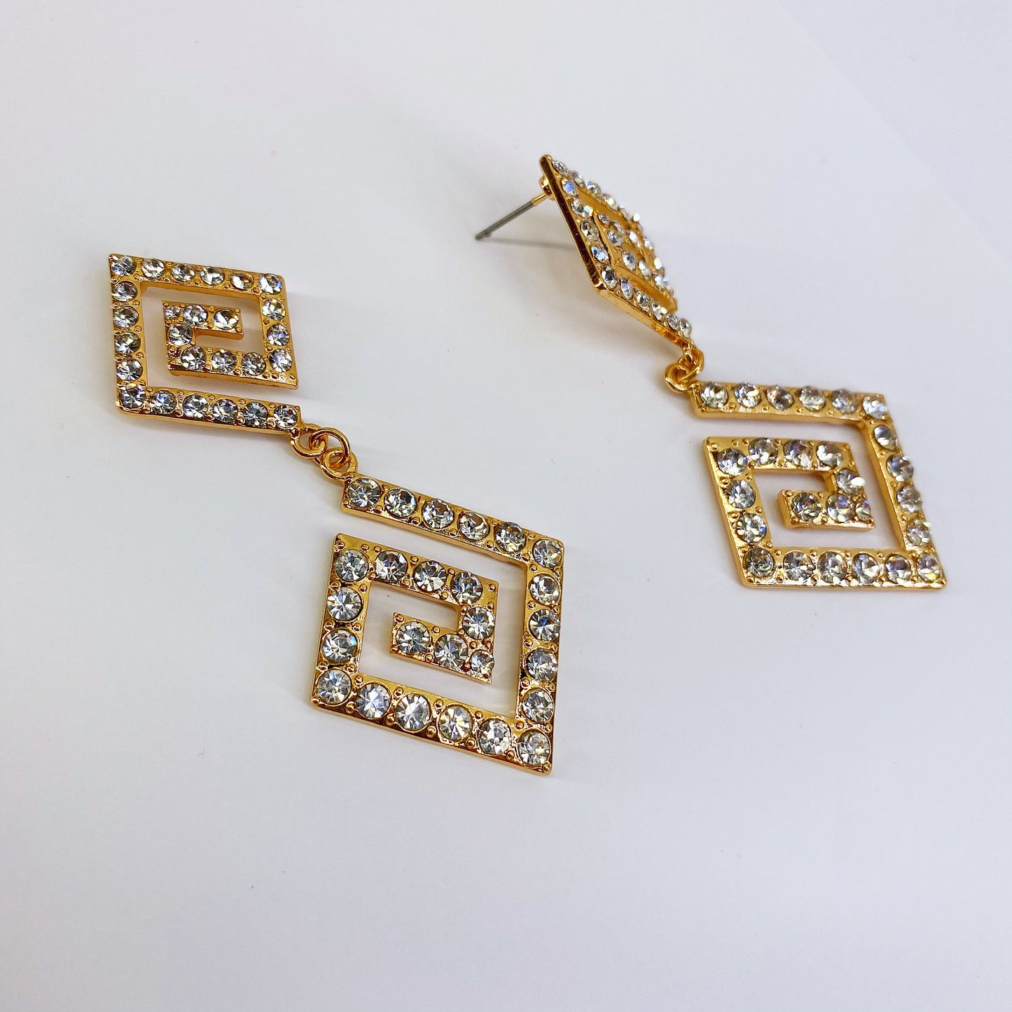 Double Square Spiral Rhinestone Earrings