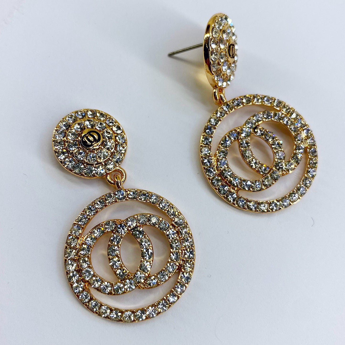 Rhinestone Round Earrings Double O