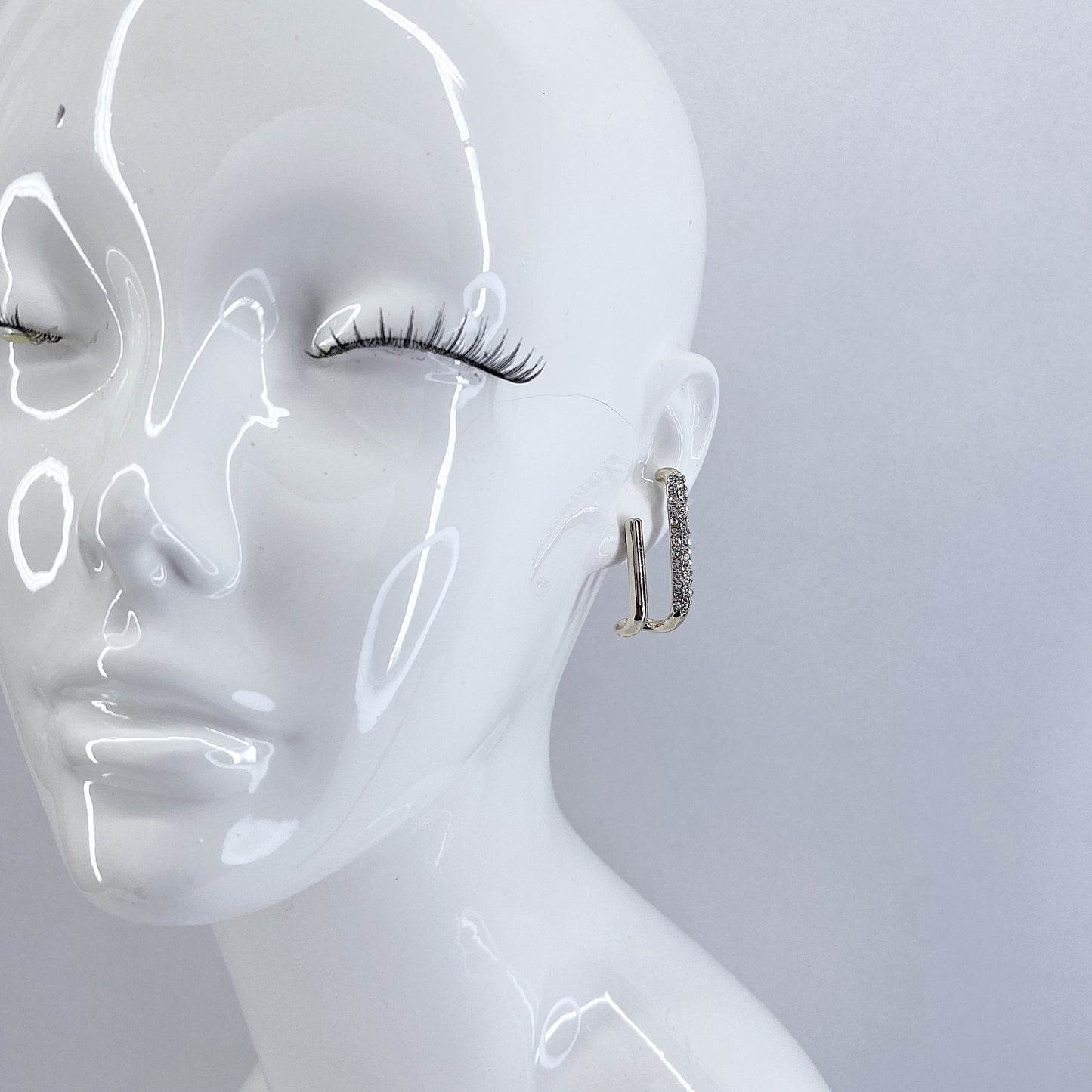 Clear Rhinestones Double Folded Bar Earrings