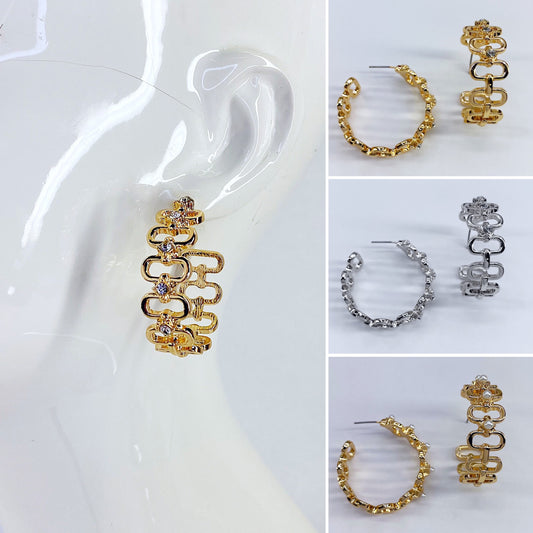 Link Hoop Earrings adorned with a beautiful stone or pearl
