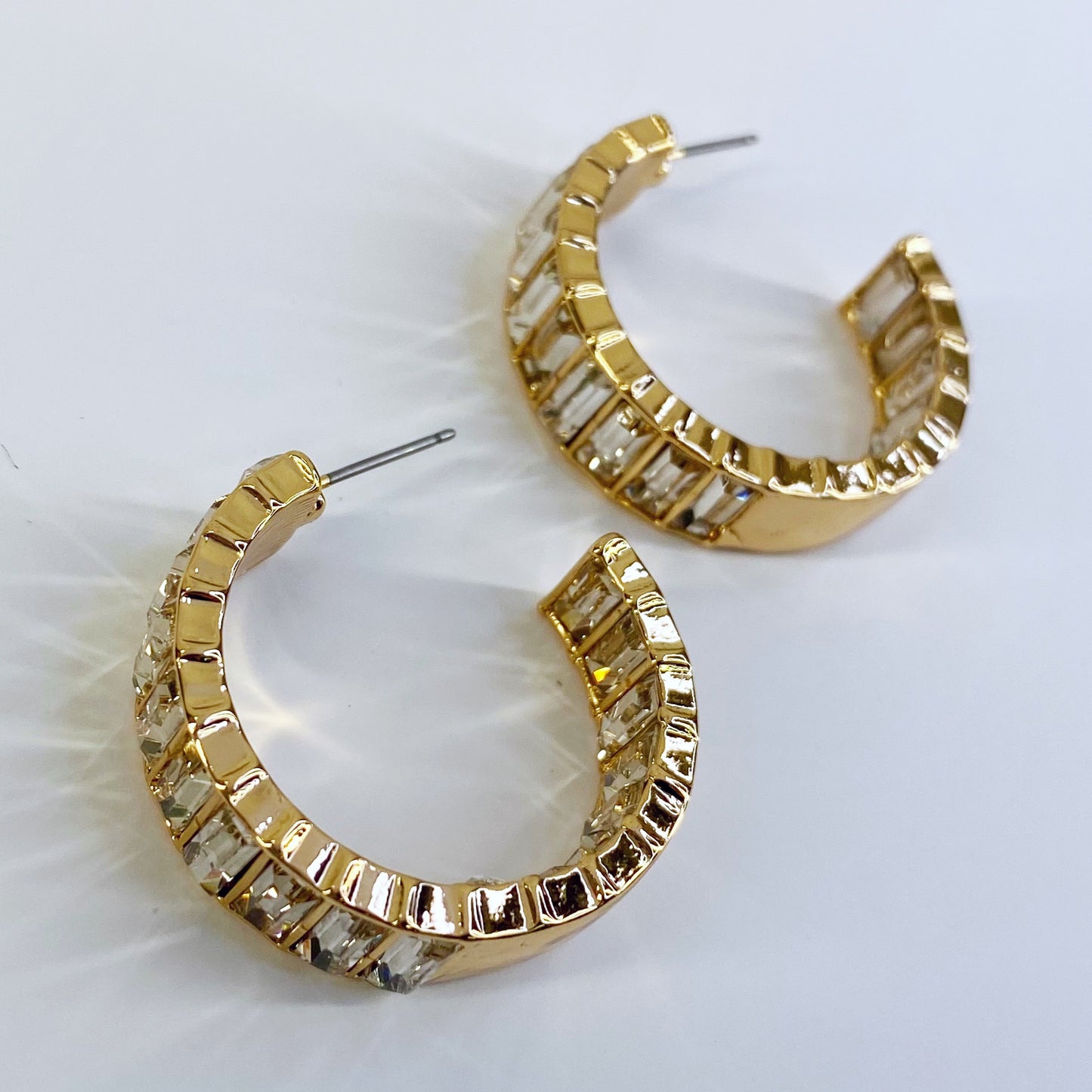 In and out Baguette Stones Small Hoop Earrings