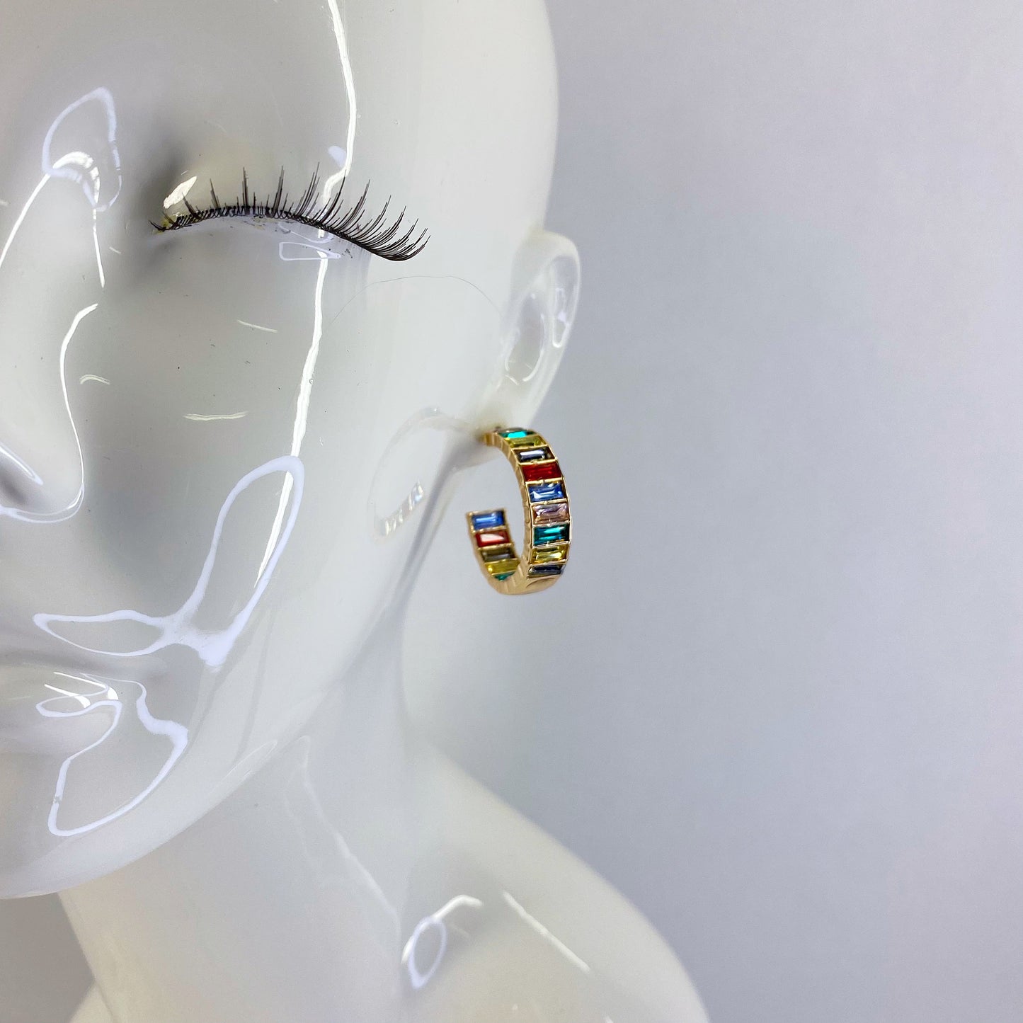 In and out Baguette Stones Small Hoop Earrings