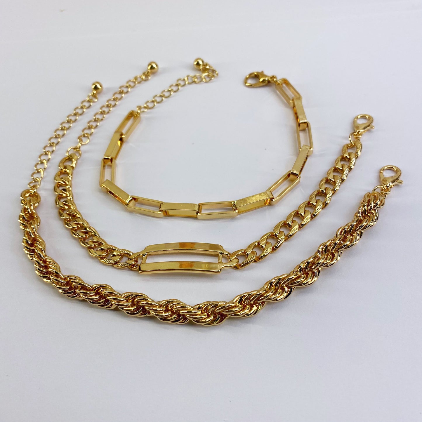 3pcs Gold Finish Chain Bracelet