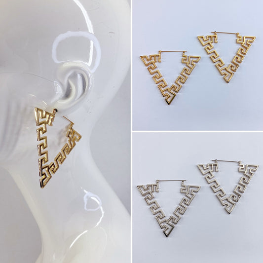 Triangle Shape Hoop Greek Symbol Earrings