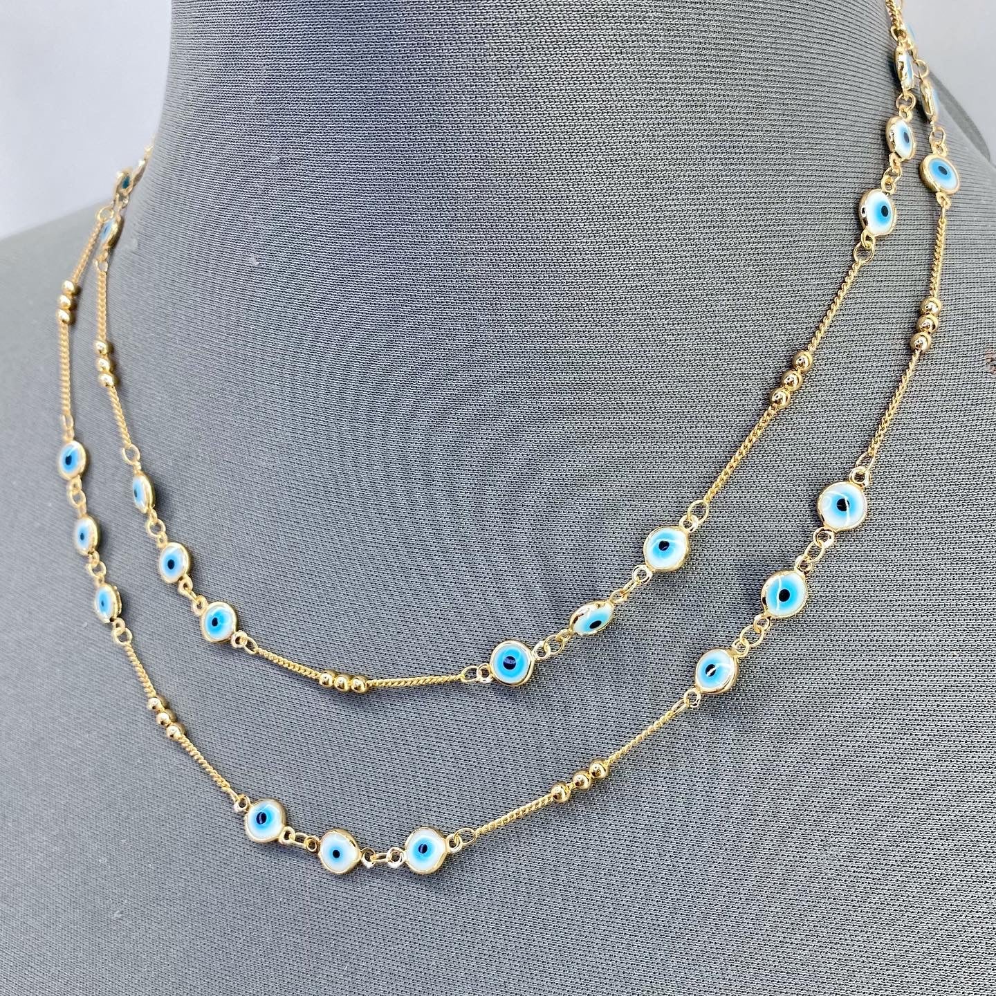 Double Layerd Dainty chain Protective Eye Necklace