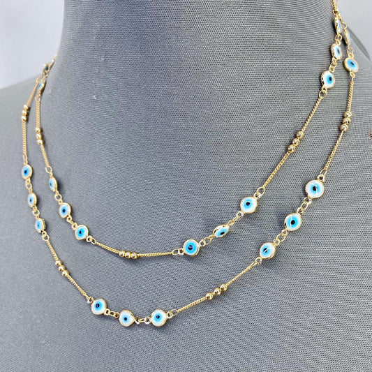 Double Layerd Dainty chain Protective Eye Necklace