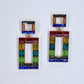 Rhinestones Square Design Post Back Earrings With Rectangle Drop Dangle