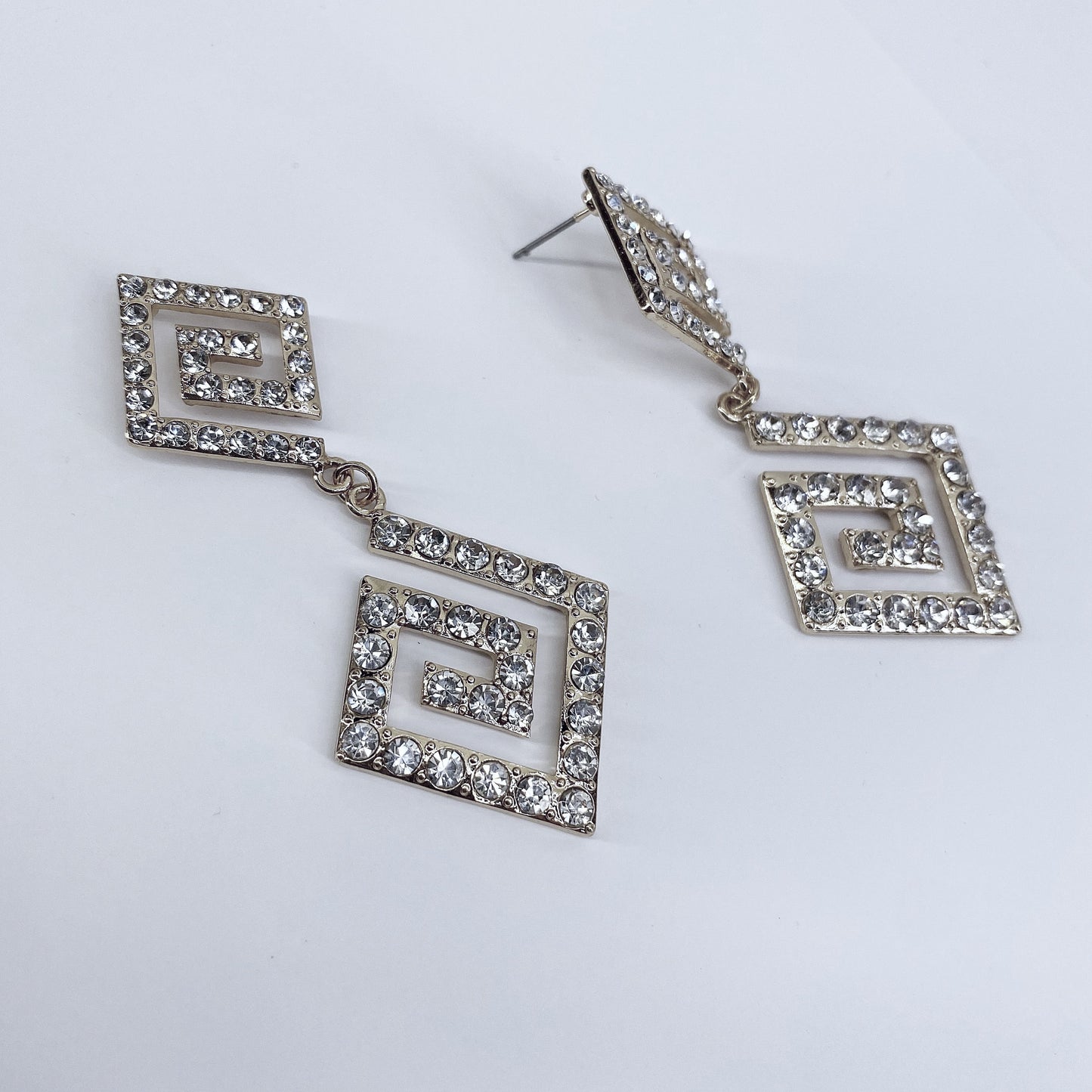 Double Square Spiral Rhinestone Earrings