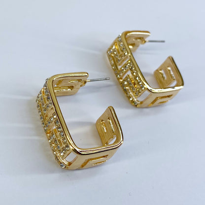 Small Square Greek Symbol Rhinestones Hoop Earrings