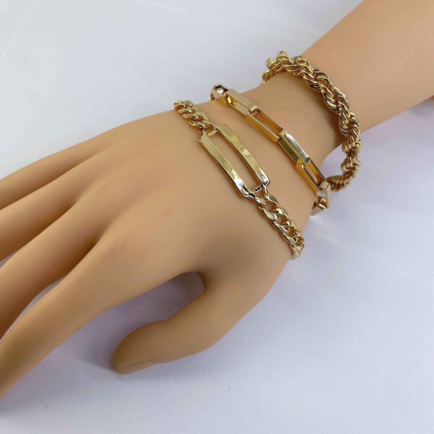 3pcs Gold Finish Chain Bracelet
