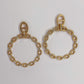 Gold Finish Linked Chain Circle Drop Earrings