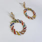 Post Back Gold Finish Multi Stones Round Earrings