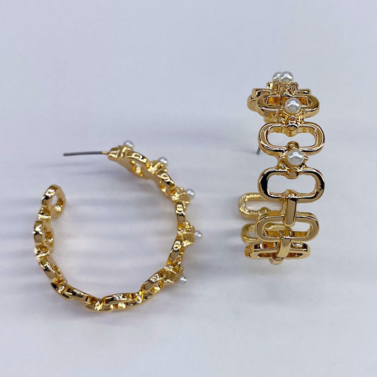 Link Hoop Earrings adorned with a beautiful stone or pearl