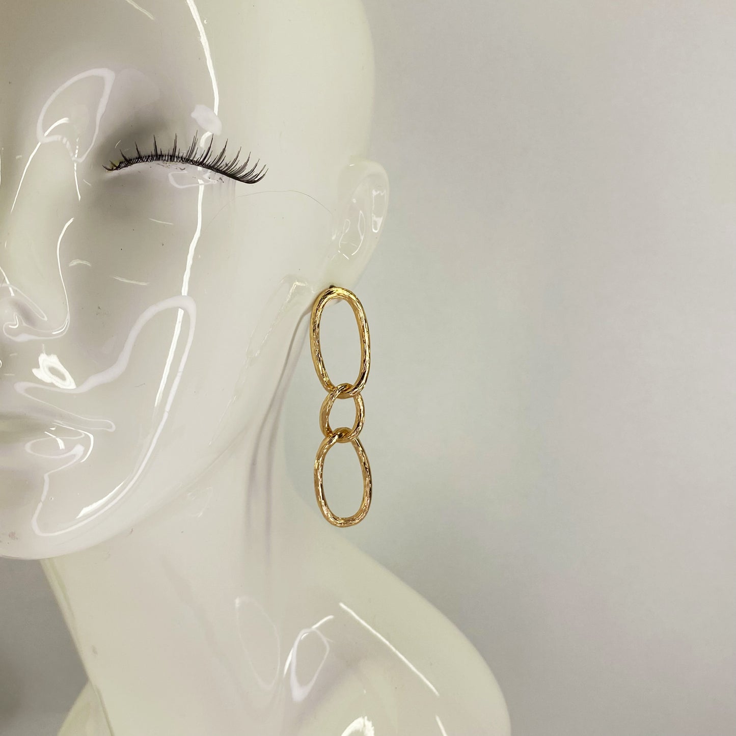 Gold Finish Oval Link Rugged Drop Dangle Earrings