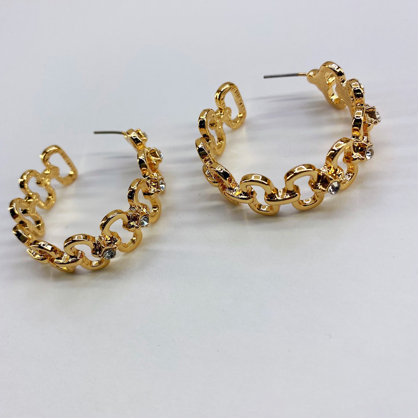 Link Hoop Earrings adorned with a beautiful stone or pearl