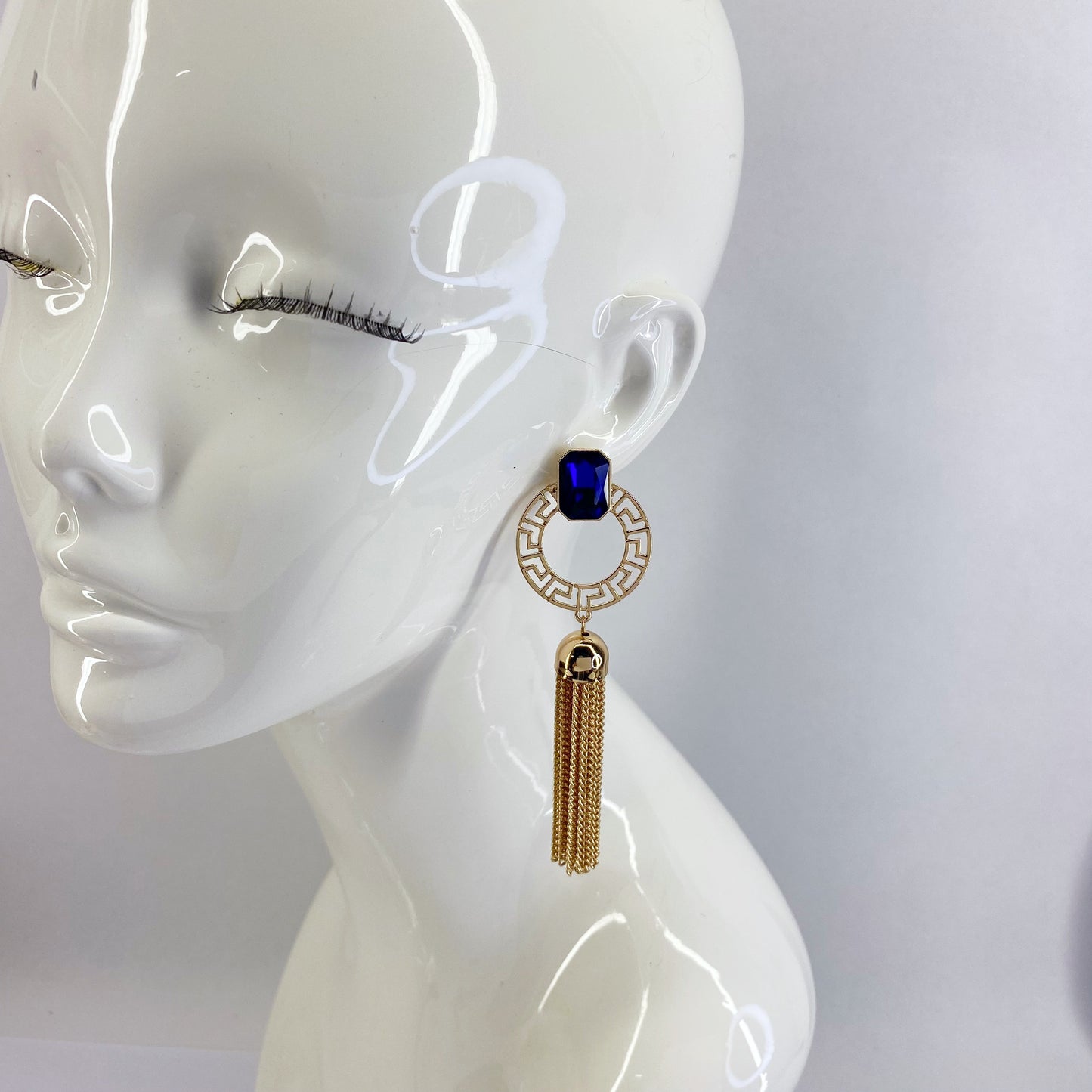 Circle Greek Key Symbol Earrings With Chain Tassel