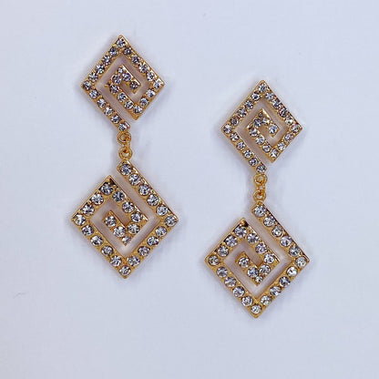 Double Square Spiral Rhinestone Earrings