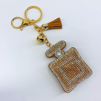 Rhinestone Perfume Bottle Keychain with charms