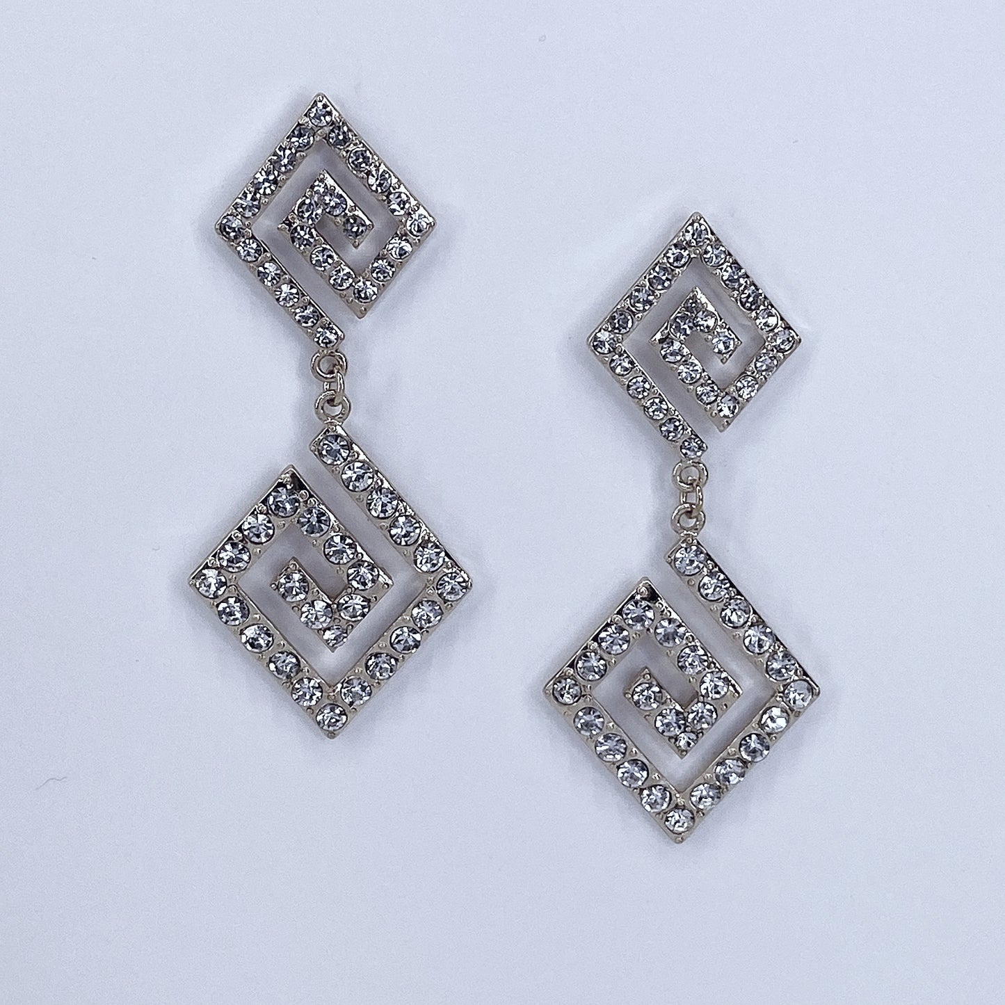 Double Square Spiral Rhinestone Earrings