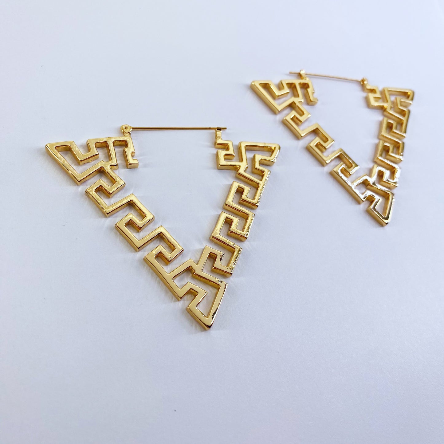 Triangle Shape Hoop Greek Symbol Earrings