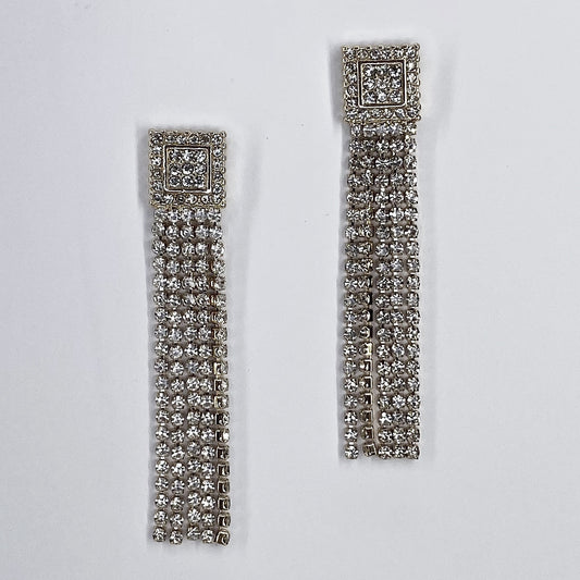 Post Back Rhinestone Tassel Earrings