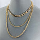 Multi Layered Gold Finish Necklace With Cuban Link, Rope and Curb Chain