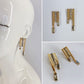 3 Bars Earrings Gold Finish Post Back With Stone Drop Dangle