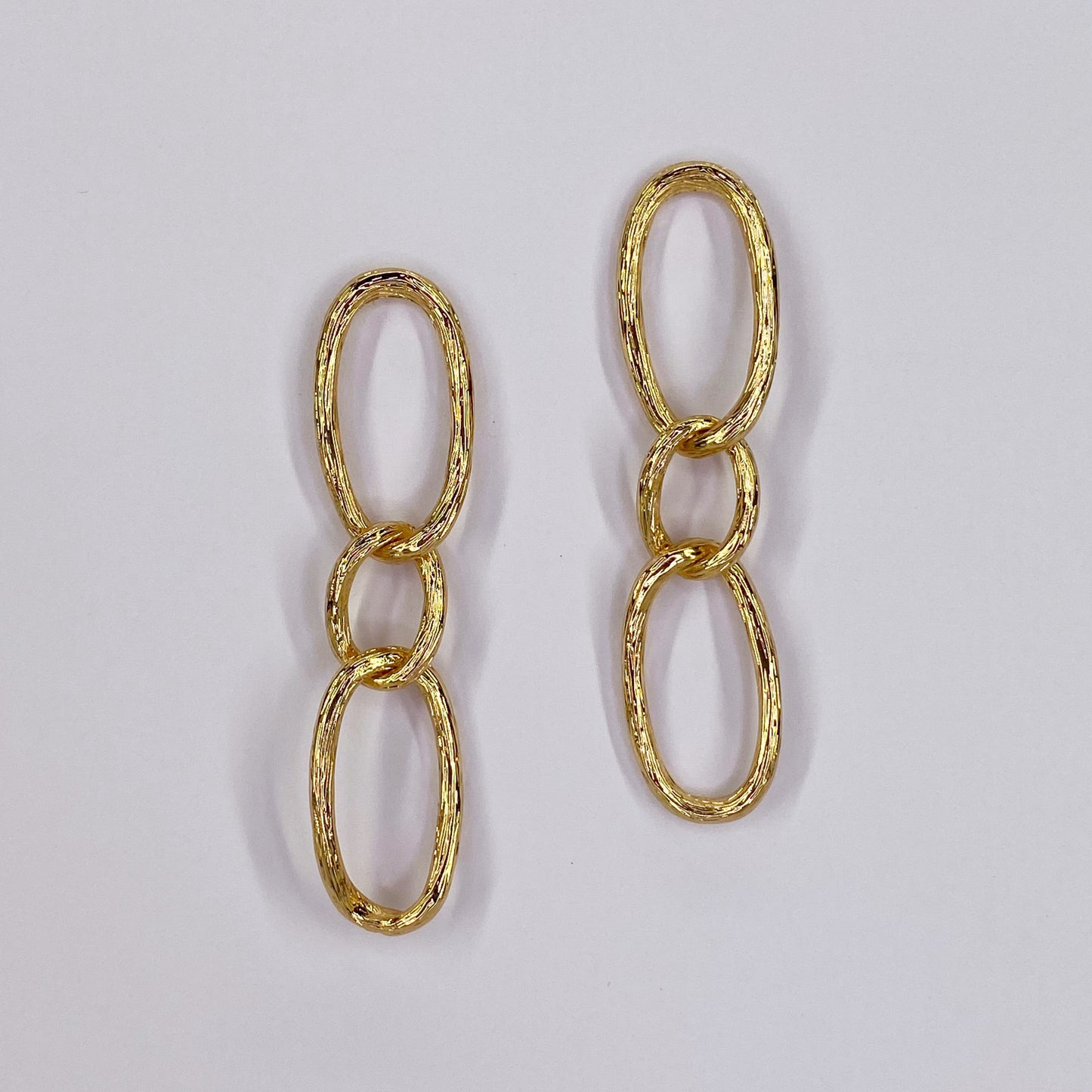 Gold Finish Oval Link Rugged Drop Dangle Earrings