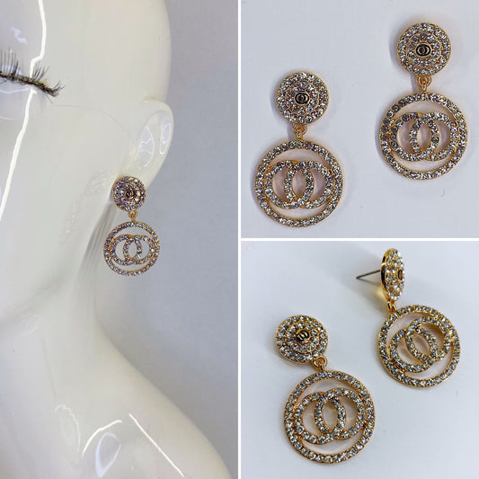 Rhinestone Round Earrings Double O