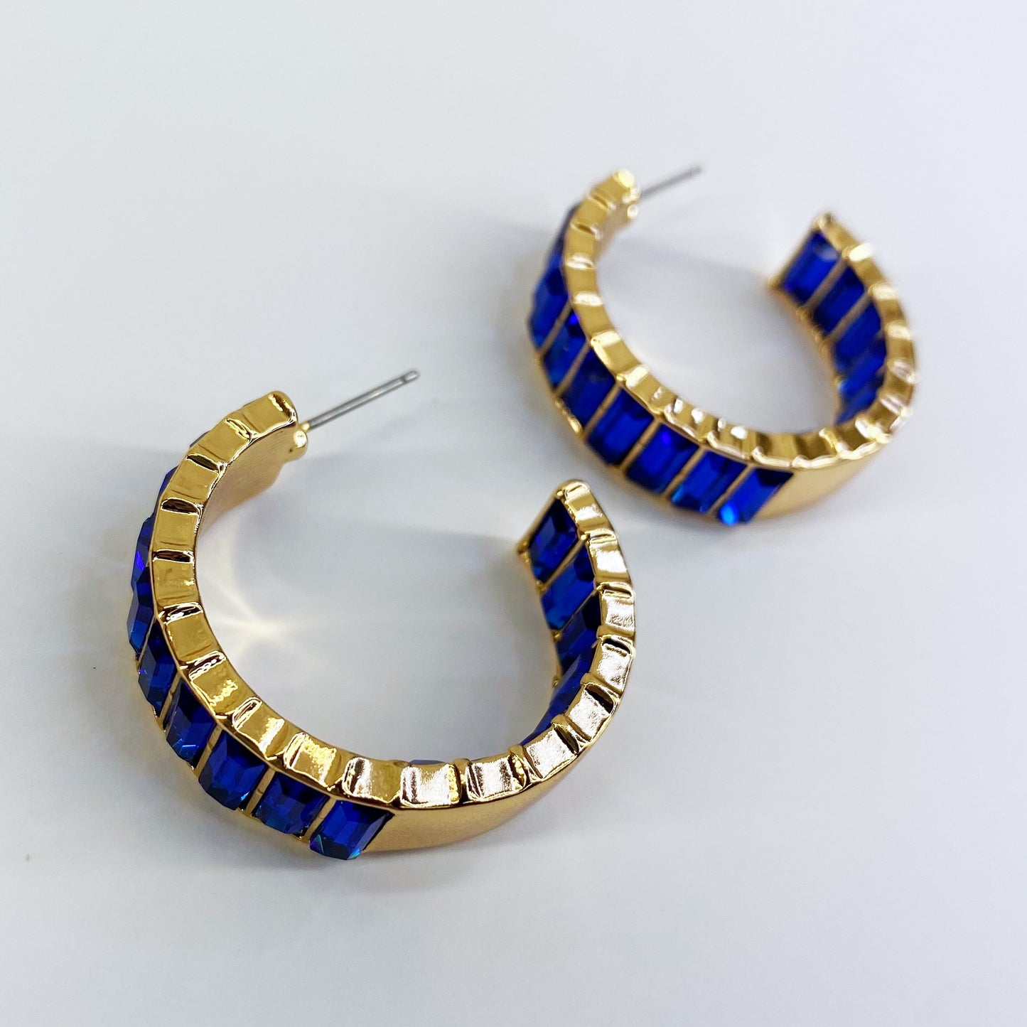 In and out Baguette Stones Small Hoop Earrings