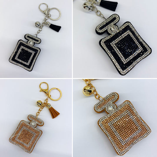 Rhinestone Perfume Bottle Keychain with charms