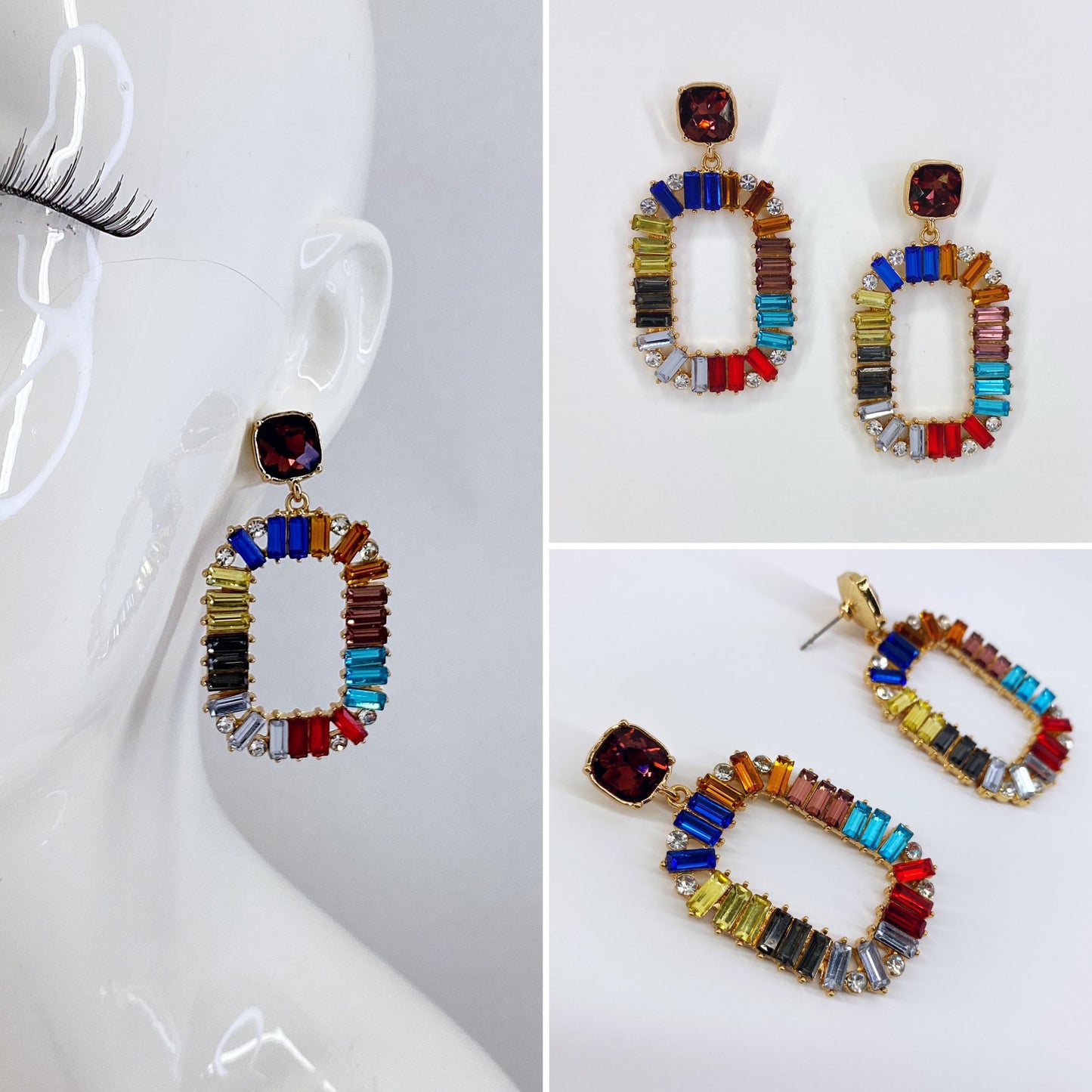 Multicolor Rhinestones Drop Dangle Earrings