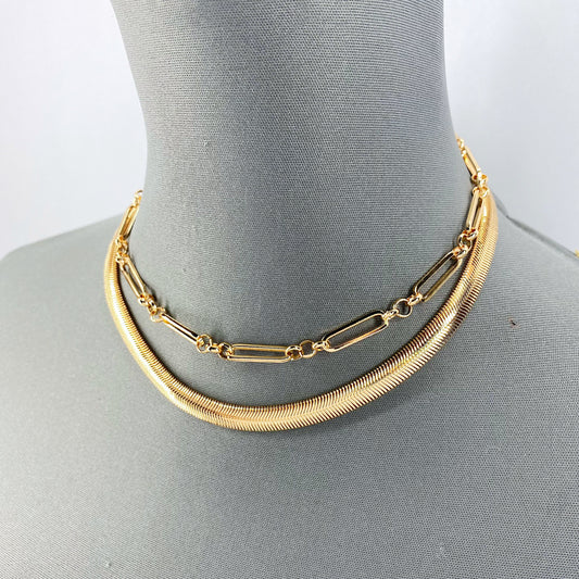 2 Herringbone and Clip Chain Necklaces Set