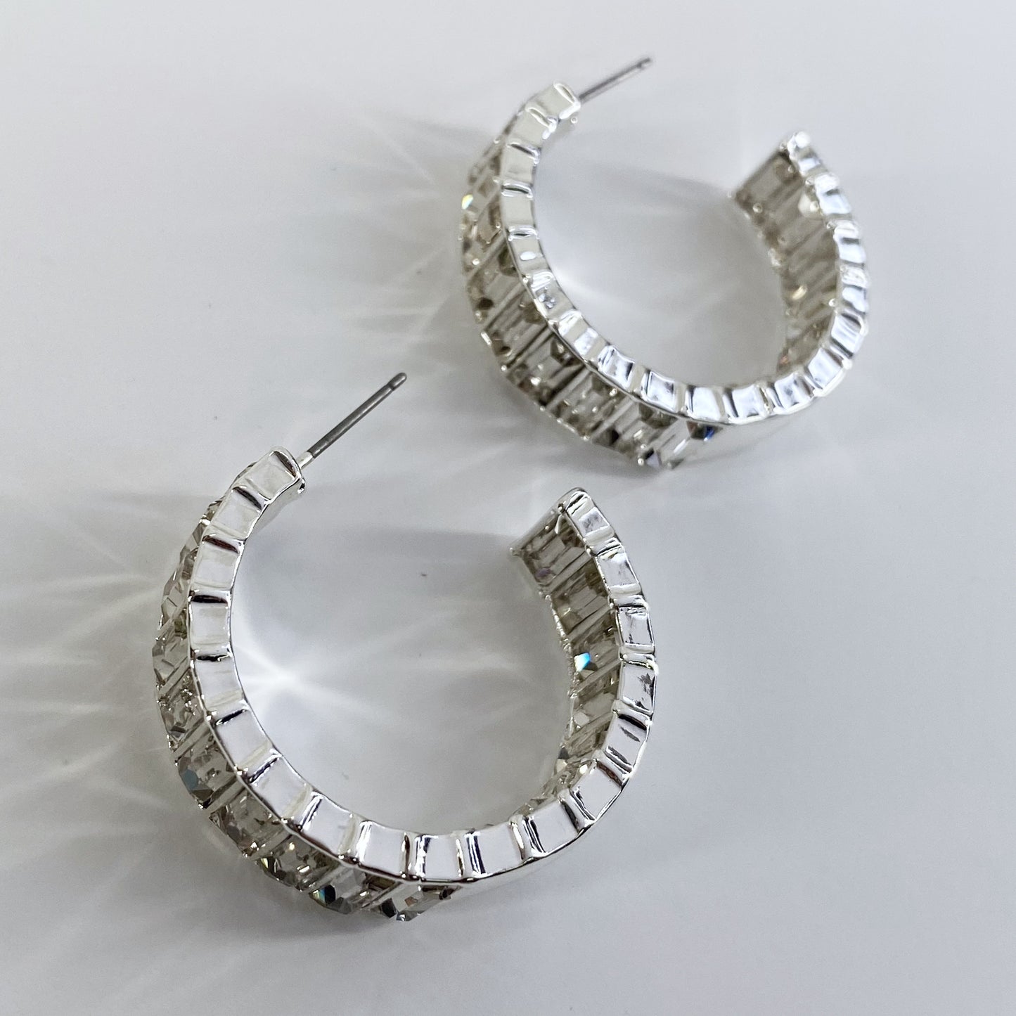 In and out Baguette Stones Small Hoop Earrings