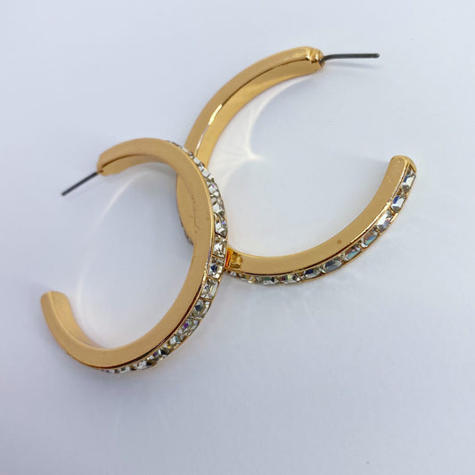 Hoop Gold Finish Rhinestones Earrings