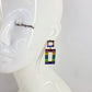 Rhinestones Square Design Post Back Earrings With Rectangle Drop Dangle