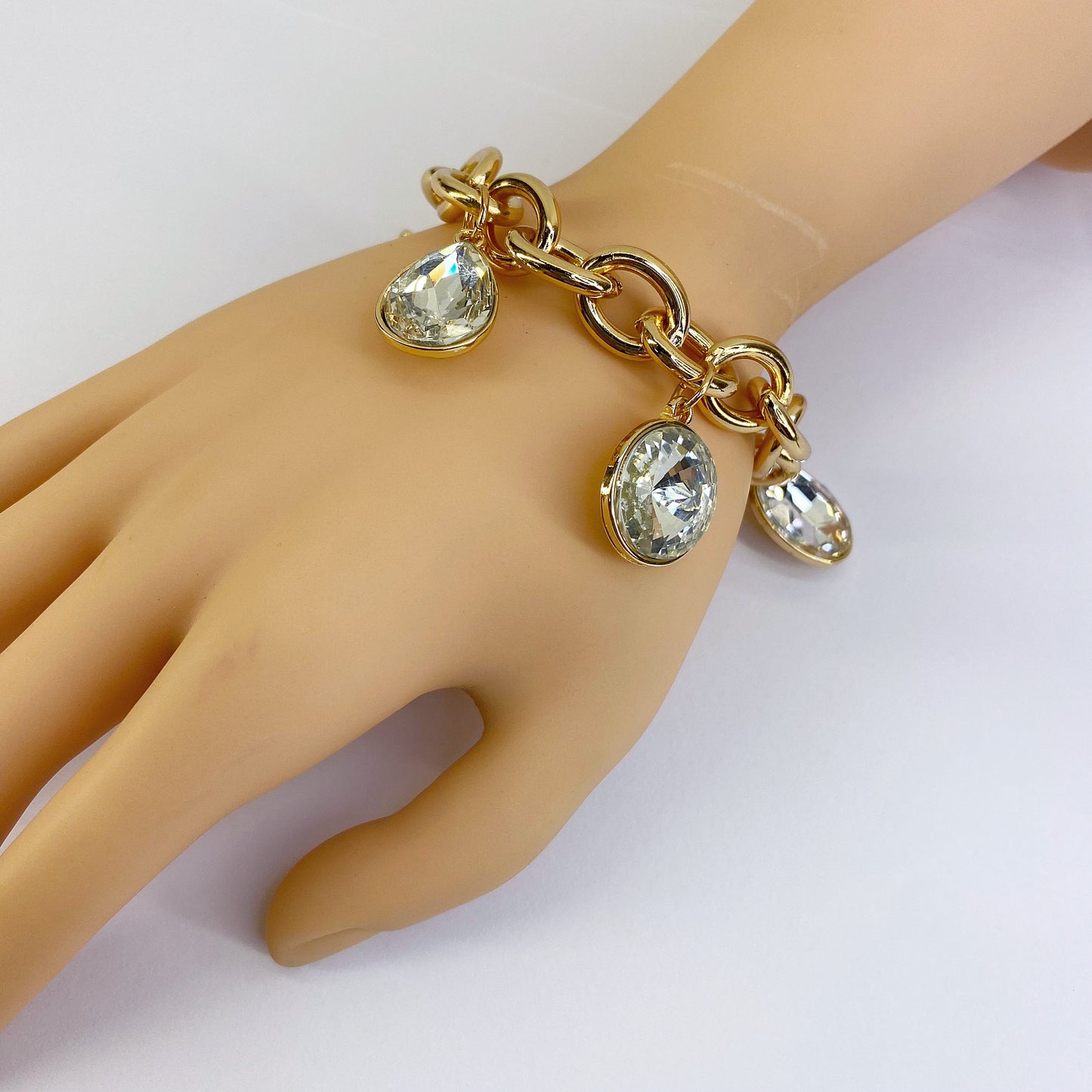 Rhinestone and Stone Dangles Chain Bracelet